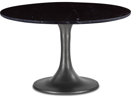 World Interiors Palm Desert Round Marble Black And Gunmetal Dining Table