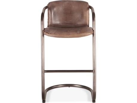 World Interiors Chiavari Distressed Brushed Gunmetal Leather Bar Stool