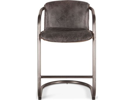 World Interiors Chiavari Distressed Brushed Gunmetal Black Leather Counter Stool