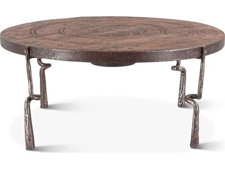 World Interiors Rustic Revival Round Wood Natural Brown Coffee Table