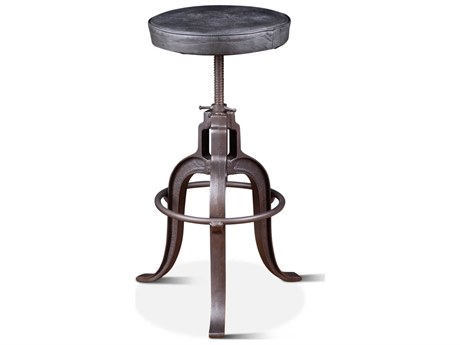World Interiors Sterling Leather Adjustable Upholstered Bar Stool Counter Vintage Black Gunmetal