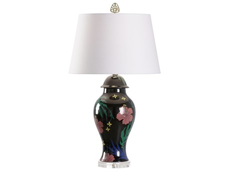 Wildwood Garden Party Black Off White Linen Buffet Lamp