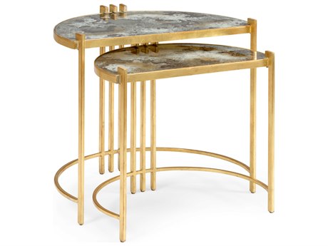 Wildwood Rockefeller Demilune Acid Wash Antique Gold Leaf End Table