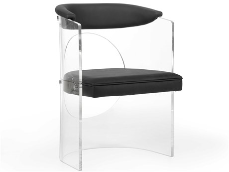 Wildwood Baran Barrel Back Leather Black Upholstered Arm Dining Chair