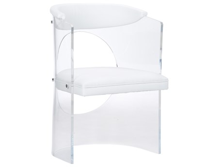 Wildwood Baran Barrel Back Leather White Upholstered Arm Dining Chair