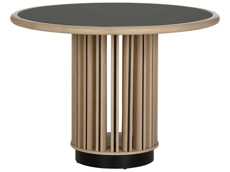 Wildwood Perret Round Glass White Oak Coffee Bronze Black Dining Table