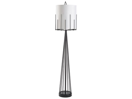 Wildwood Otis Satin Black Off White Linen Floor Lamp
