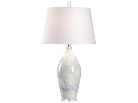 Wildwood Boccale Blue Bubble Water Glaze White Linen Buffet Lamp
