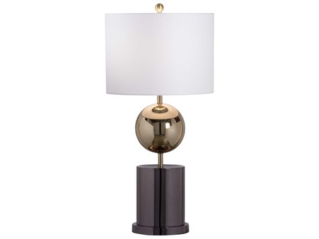 Wildwood Stella Polished Brass Black Nickel Off White Linen Buffet Lamp