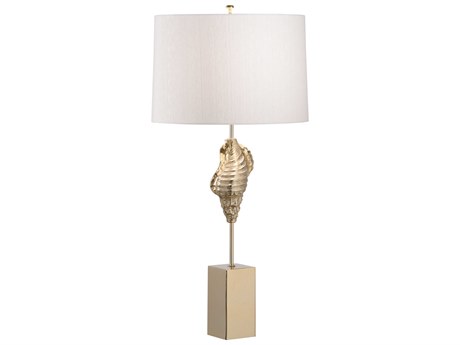 Wildwood Gold Shell Wishes Polished Brass Cream Raw Silk Buffet Lamp
