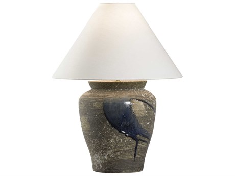 Wildwood Shiga Riku Sanded Gray Blue Off White Linen Buffet Lamp