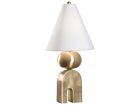 Wildwood Stacis Antique Brass Off White Linen Buffet Lamp