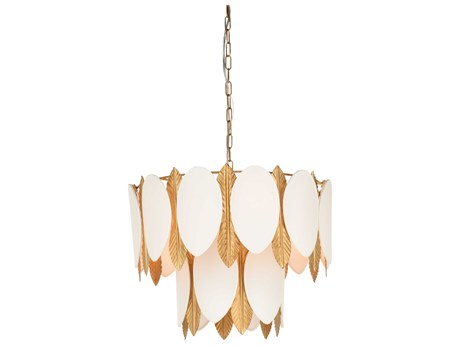 Wildwood Frondeggiare 5-Light Antique Brass Off White Tiered Chandelier