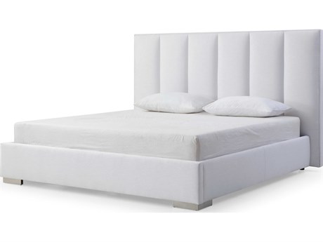 Whiteline Modern Living Velvet White Upholstered Queen Platform Bed