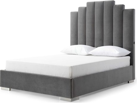 Whiteline Modern Living Jordan Grey Silver Upholstered Queen Platform Bed