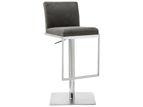 Whiteline Modern Living Clay Grey Faux Leather Adjustable Bar Stool