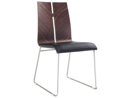 Whiteline Modern Living Lauren Walnut Wood Black Faux Leather Armless Dining Chair Set of 2
