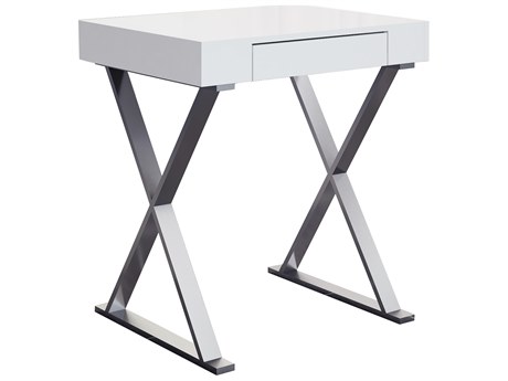 Whiteline Modern Living Elm White Polished Silver Writing Desk