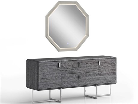 Whiteline Modern Living Chloe 3-Drawers Gray Dresser with Mirror