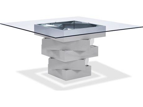 Whiteline Modern Living Carson Square Glass Grey Dining Table