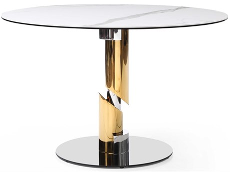 Whiteline Modern Living Gloria Round Ceramic White Dining Table