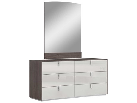 Whiteline Modern Living Berlin 6-Drawers Gray Double Dresser with Mirror