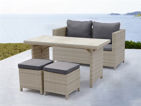 Whiteline Modern Living Outdoor Abbie Beige Dark Grey Wicker Cushion Lounge Set
