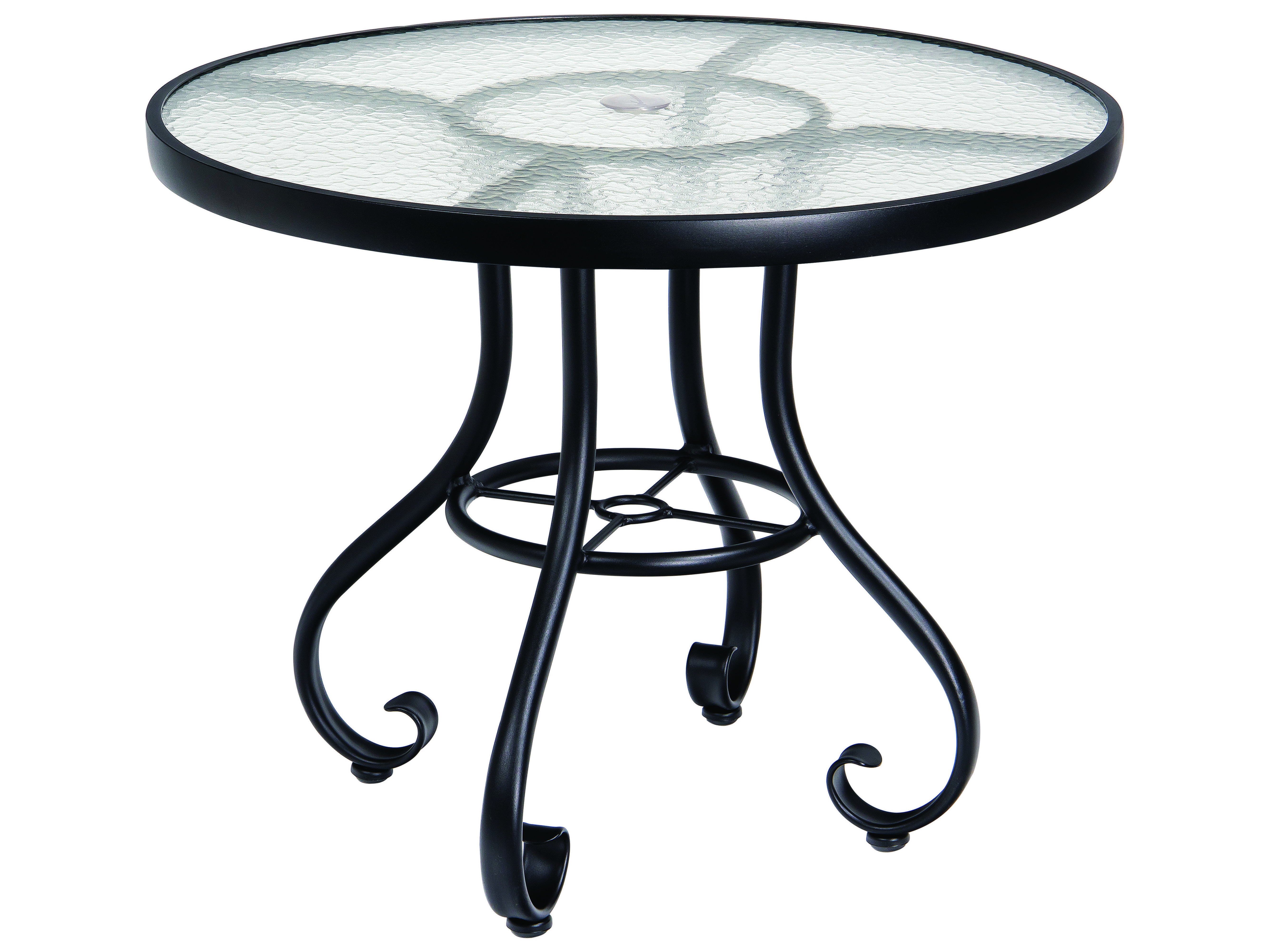 Woodard Ramsgate Aluminum 48 Wide, 48 Round Glass Patio Table With Umbrella Hole