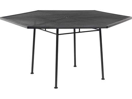 Woodard Wrought Iron Mesh 53'' Wide Hexagon Dining Table with Umbrella Hole
