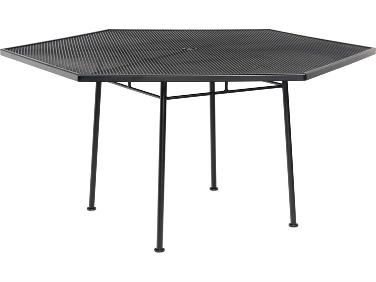 Woodard Wrought Iron Mesh 53'' Hexagon Dining Table with Umbrella Hole