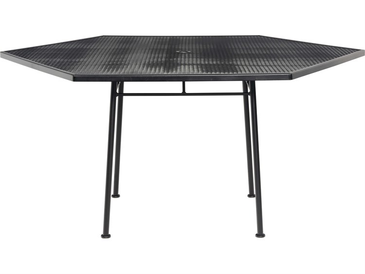 Woodard Wrought Iron Mesh Hexagon Patio Dining Table 2