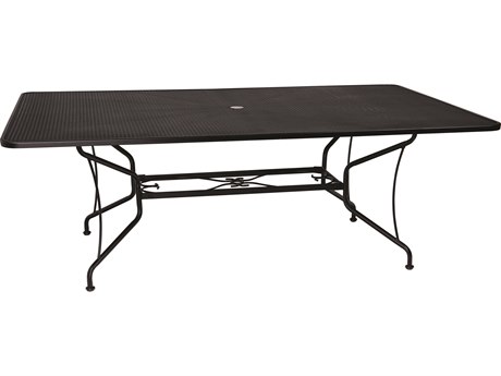 Woodard Wrought Iron Mesh Rectangular Dining Table with Umbrella Hole