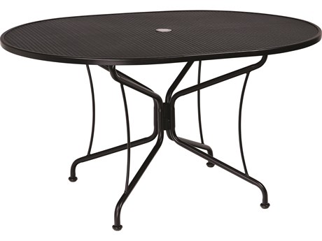 Woodard Wrought Iron Mesh Oval 8-Spoke Outdoor Patio Dining Table with Umbrella Hole