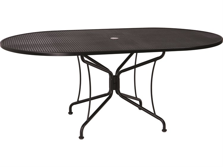 Woodard Wrought Iron Mesh 72''W x 42''D Oval 8 Spoke Dining Table with Umbrella Hole