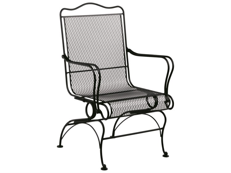 Woodard Tucson Mesh Wrought Iron High Back Coil Spring Dining Arm Chair with Seat Cushion
