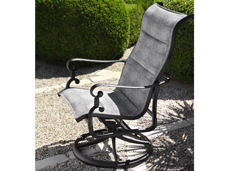 Woodard Avondale Padded Sling Cast Aluminum Swivel Dining Arm Chair