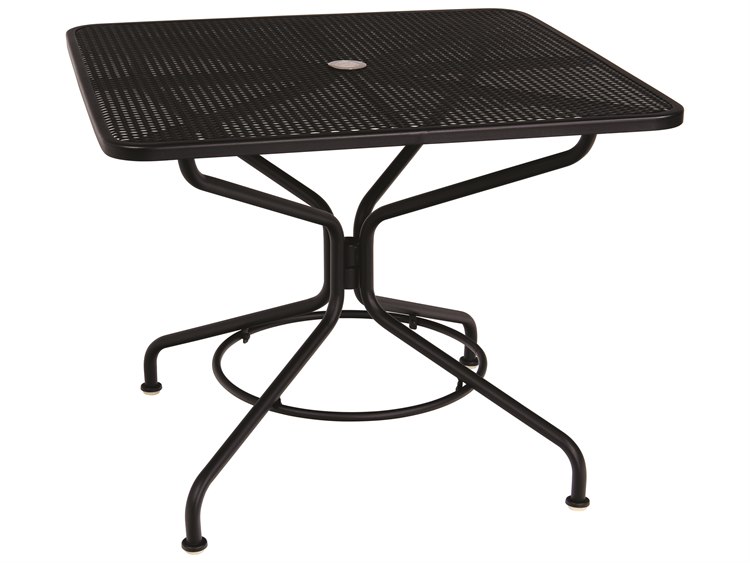 Woodard Mesh Wrought Iron Textured Black 36 Wide Square Dining Table With Umbrella Hole 280029n 92 - Square Black Mesh Patio Table