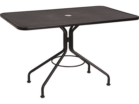 Woodard Wrought Iron Mesh 48''W x 30''D Rectangular Dining Table with Umbrella Hole