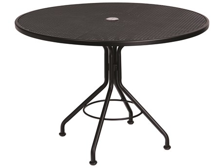 Woodard Wrought Iron Mesh Round Patio Dining Table with Umbrella Hole