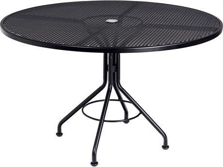 Woodard Wrought Iron Mesh Round Outdoor Dining Table with Umbrella Hole