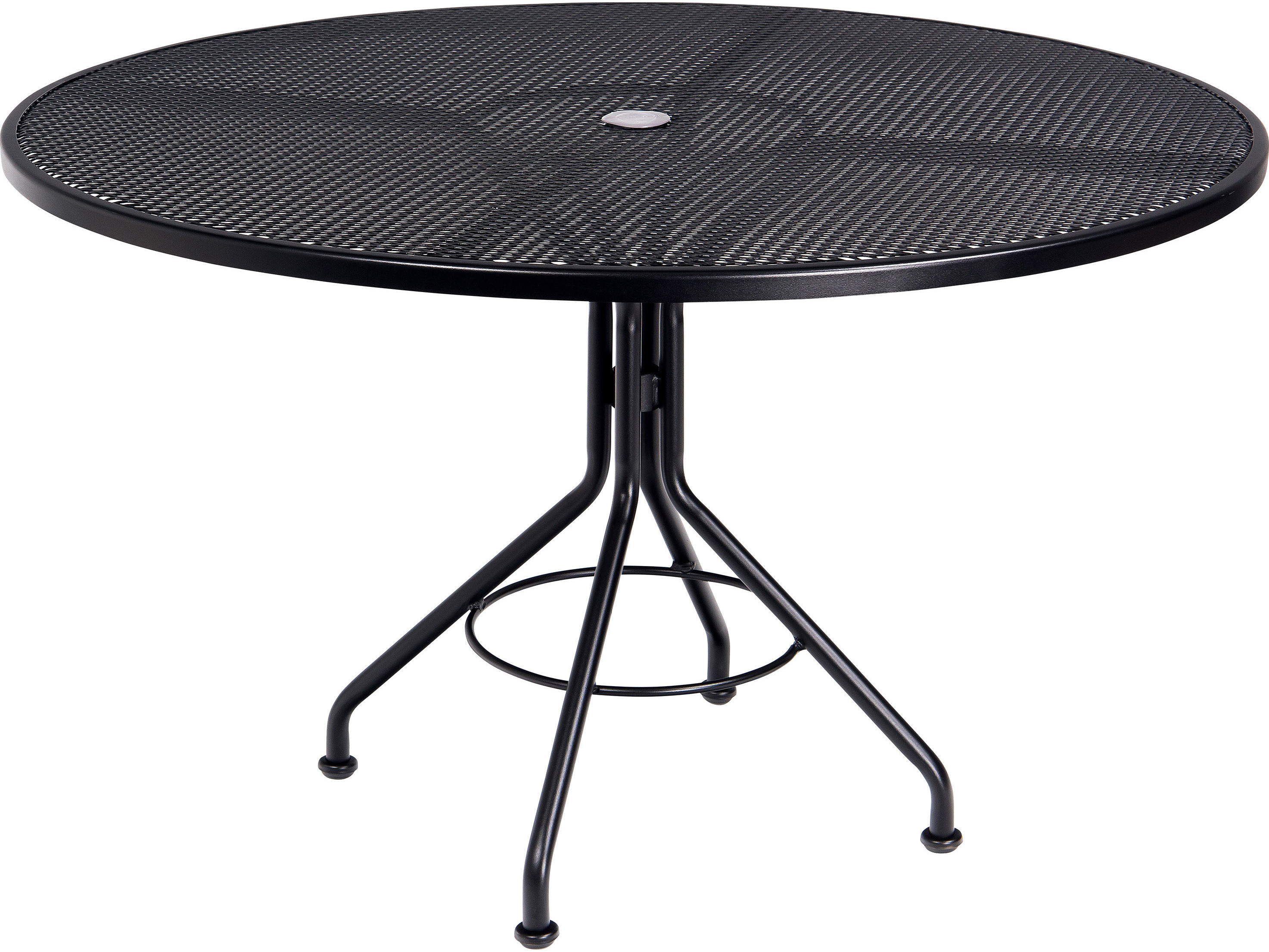 Woodard Wrought Iron Mesh 48'' Wide Round Dining Table with Umbrella Hole |  WR280137