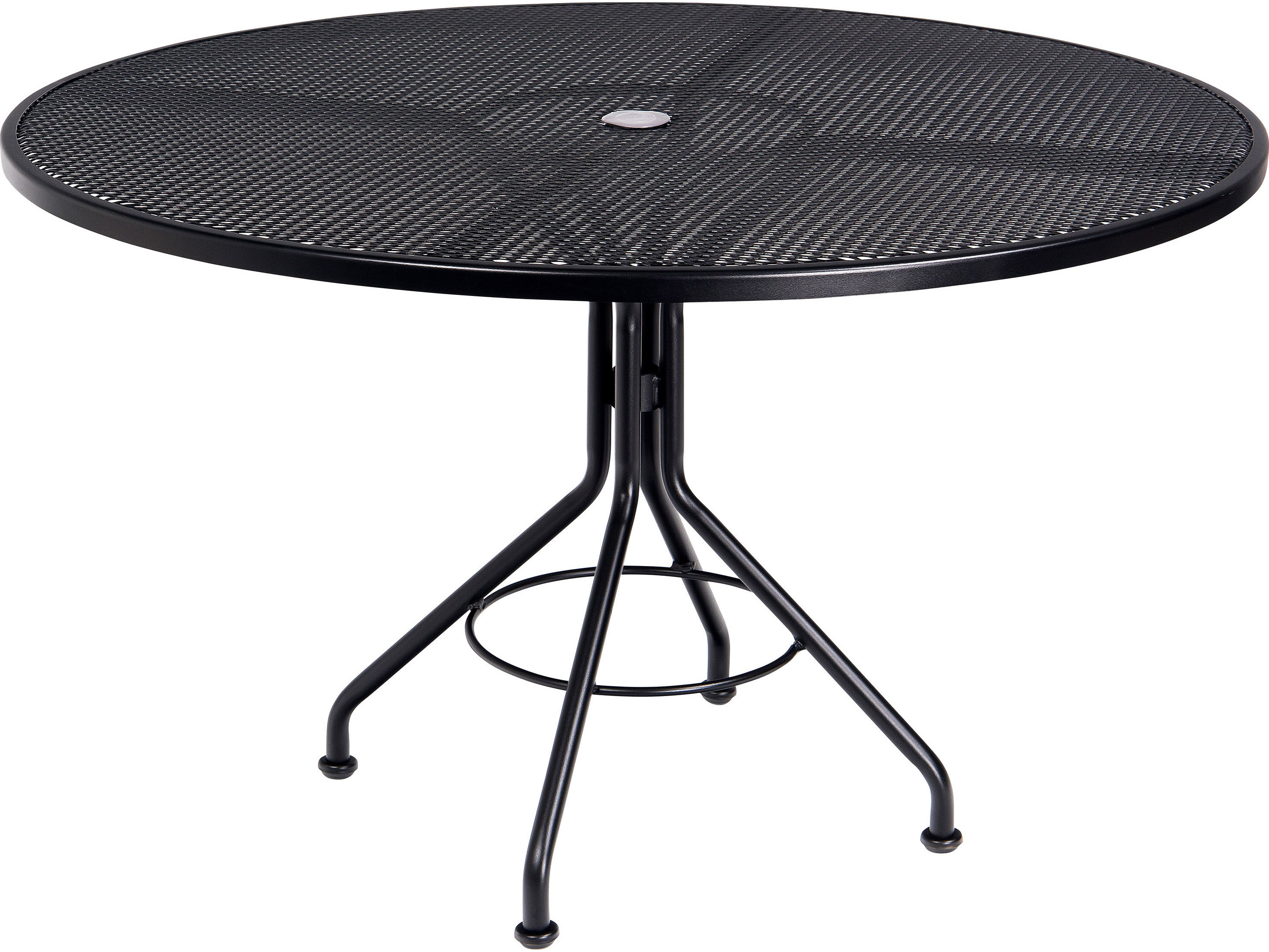 Woodard Wrought Iron Mesh 48 Wide Round Dining Table With Umbrella Hole Wr280137