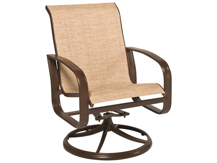 Woodard Cayman Isle Sling Aluminum Swivel Rocker Dining Arm Chair