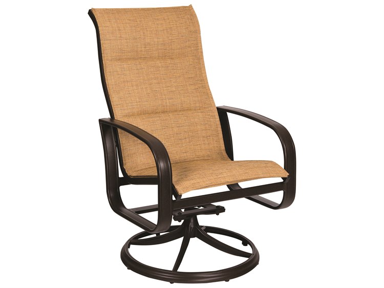 Woodard Cayman Isle Padded Sling Aluminum High Back Swivel Rocker Lounge Chair