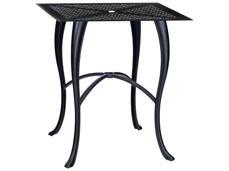Woodard Hampton Cast Aluminum Square Outdoor Patio Bar Height Table with Umbrella Hole in Cabriole Base
