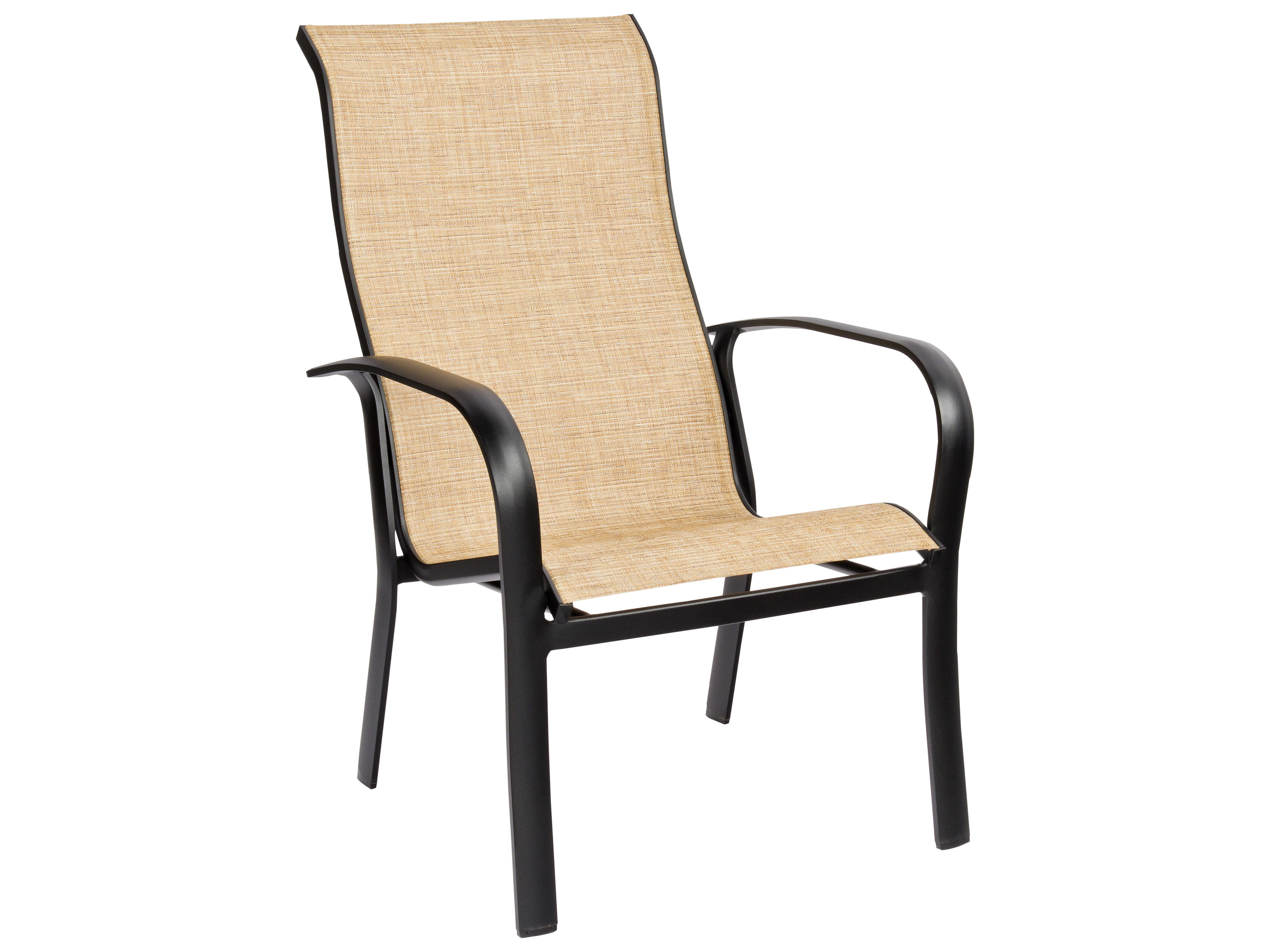 woodard fremont sling aluminum stackable high back dining arm chair