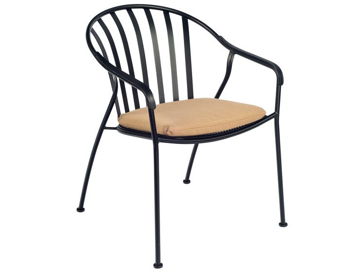 Woodard Valencia Wrought Iron Barrel Dining Chair with Cushion