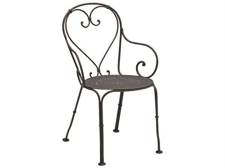 Woodard Parisienne Wrought Iron Dining Arm Chair with Cushion