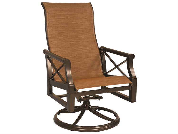 Woodard Andover Sling Aluminum High Back Swivel Rocker Dining Arm Chair