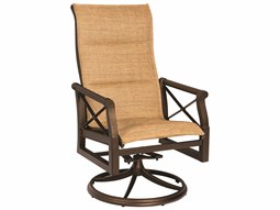 Woodard Andover Padded Sling Aluminum High Back Swivel Rocker Dining Arm Chair